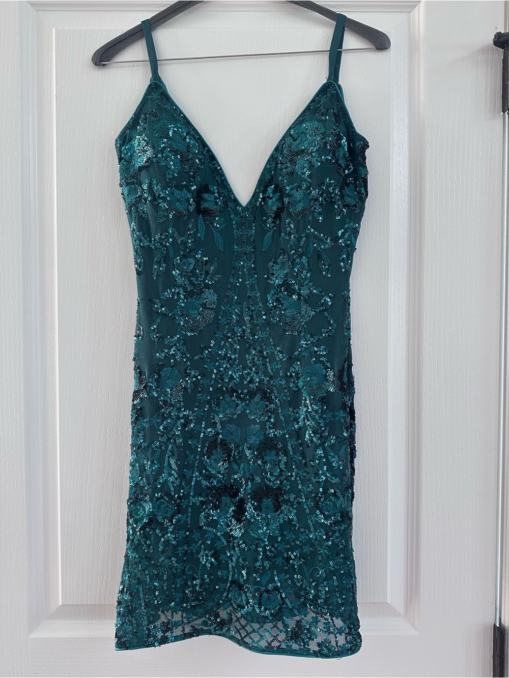 Jovani Teal Green Sequin Embellished Mini Dress